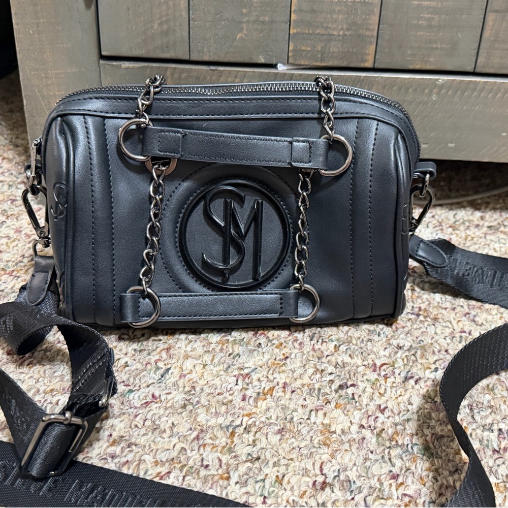 Black Women's Crossbody Bag with Chain Detail